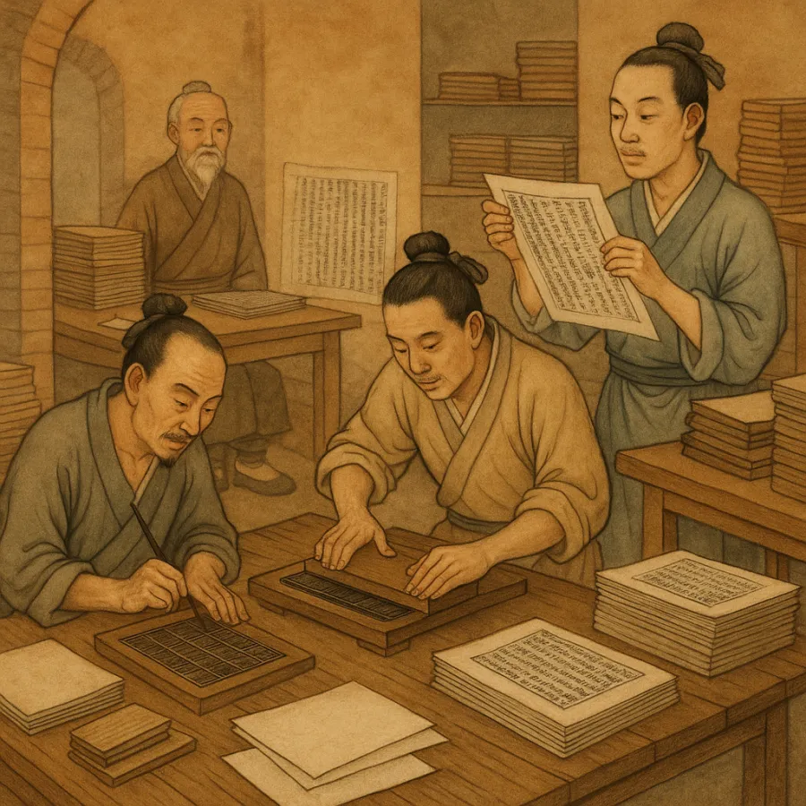 Atelier d'impression en Chine ancienne, caractères mobiles