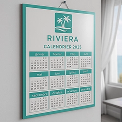 Calendrier de banque mural contrecollé carton rigide réglette métallique