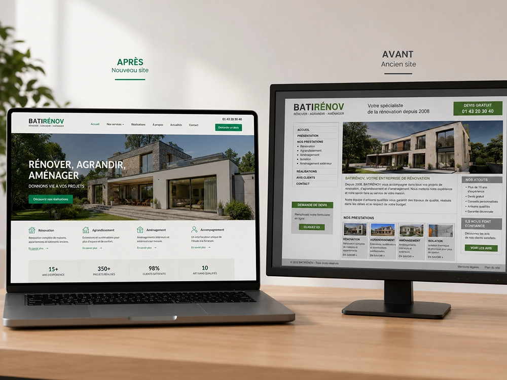 Refonte de site avant après pour une entreprise de rénovation et BTP