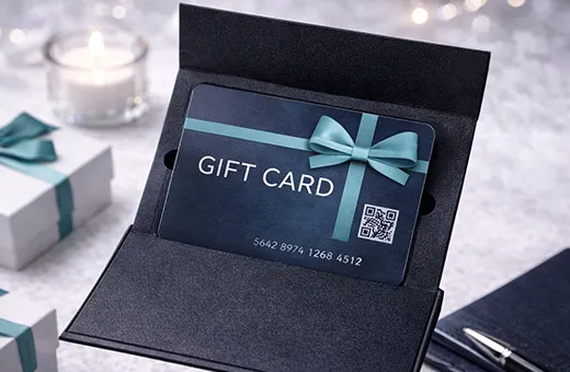 Coffret sur mesure avec découpe spéciale pour carte cadeau enseigne