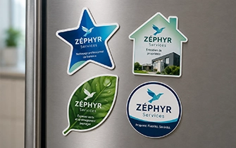 Magnets découpe sur mesure forme logo signature visuelle