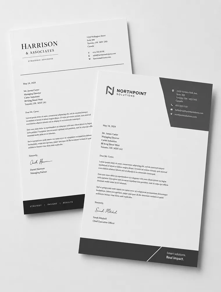 Papiers à en-tête imprimés, support type d'une communication sur papier certifié