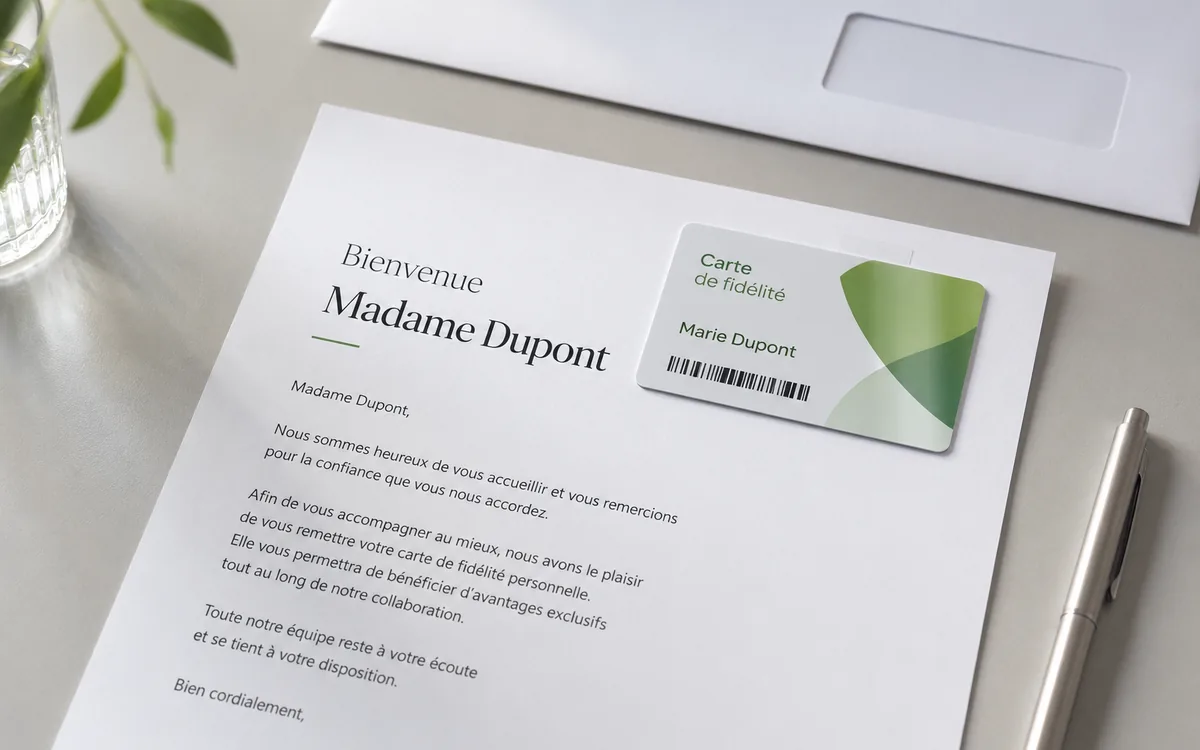 Lettre personnalisée avec carte et enveloppe