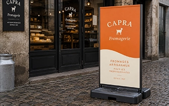 Porte-affiche extérieur robuste avec base lestée pour devanture et terrasse