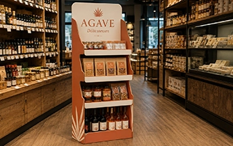 Présentoir de sol carton ondulé renforcé Forex pour gondole magasin