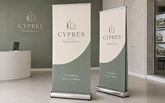 Roll-up double face premium avec base lourde chrome pour halls et atriums
