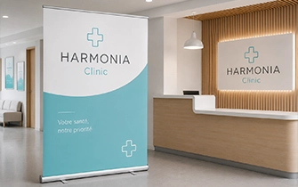 Roll-up grand format 120×200 cm ou 150×200 cm pour halls de conférence