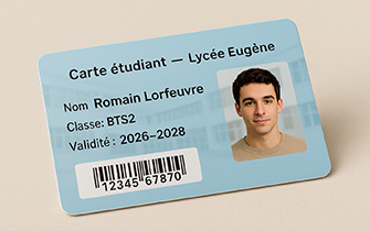 Carte étudiant avec photo et informations variables