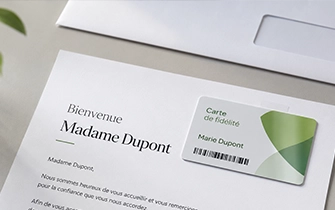 Welcome pack publipostage avec lettre nominative et carte PVC jointe